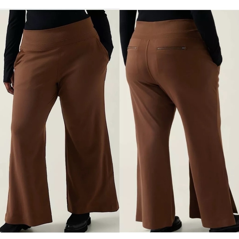 Athleta Venice Flare Wide Leg Pants Mahogany Brown Travel Commute Plus Size 3X